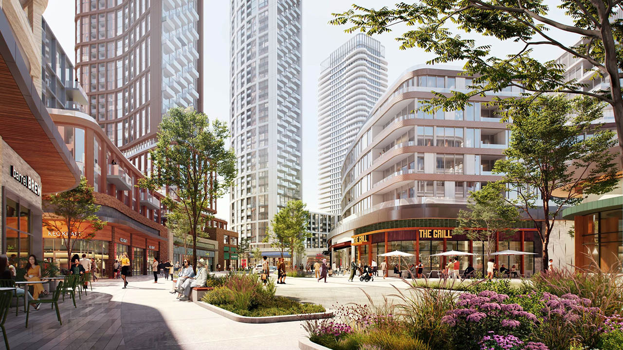 Retail spaces and landscaping, The Clove, Toronto, designed by Giannone Petricone Associates for QuadReal Property Group