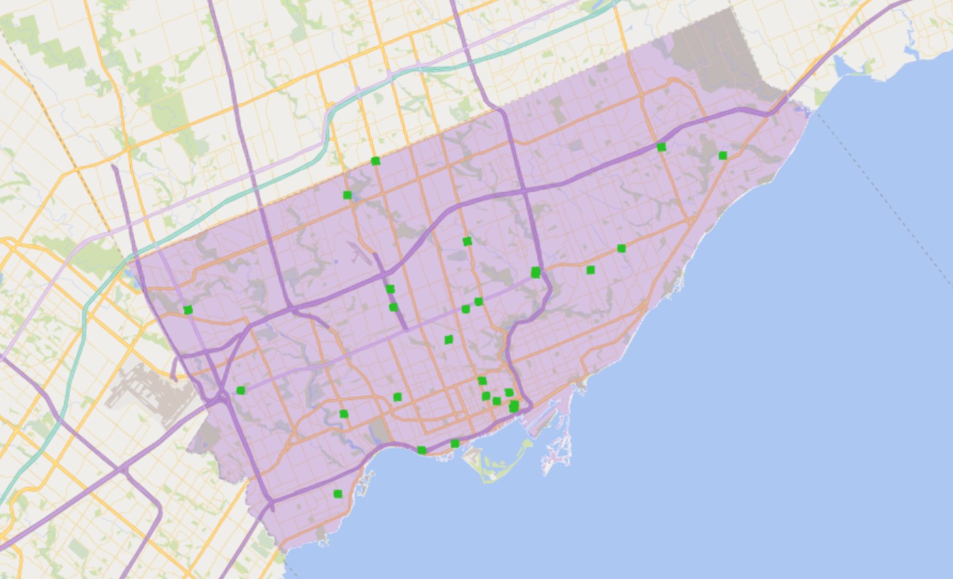 Map of new development applications submitted to Toronto in Q2 2026 with proposed heights