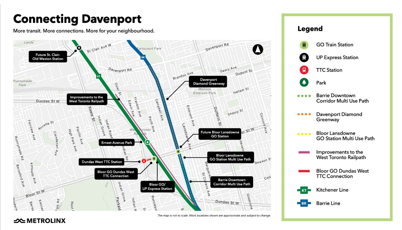 Map of the Davenport Greenway and nearby GO rail corridor