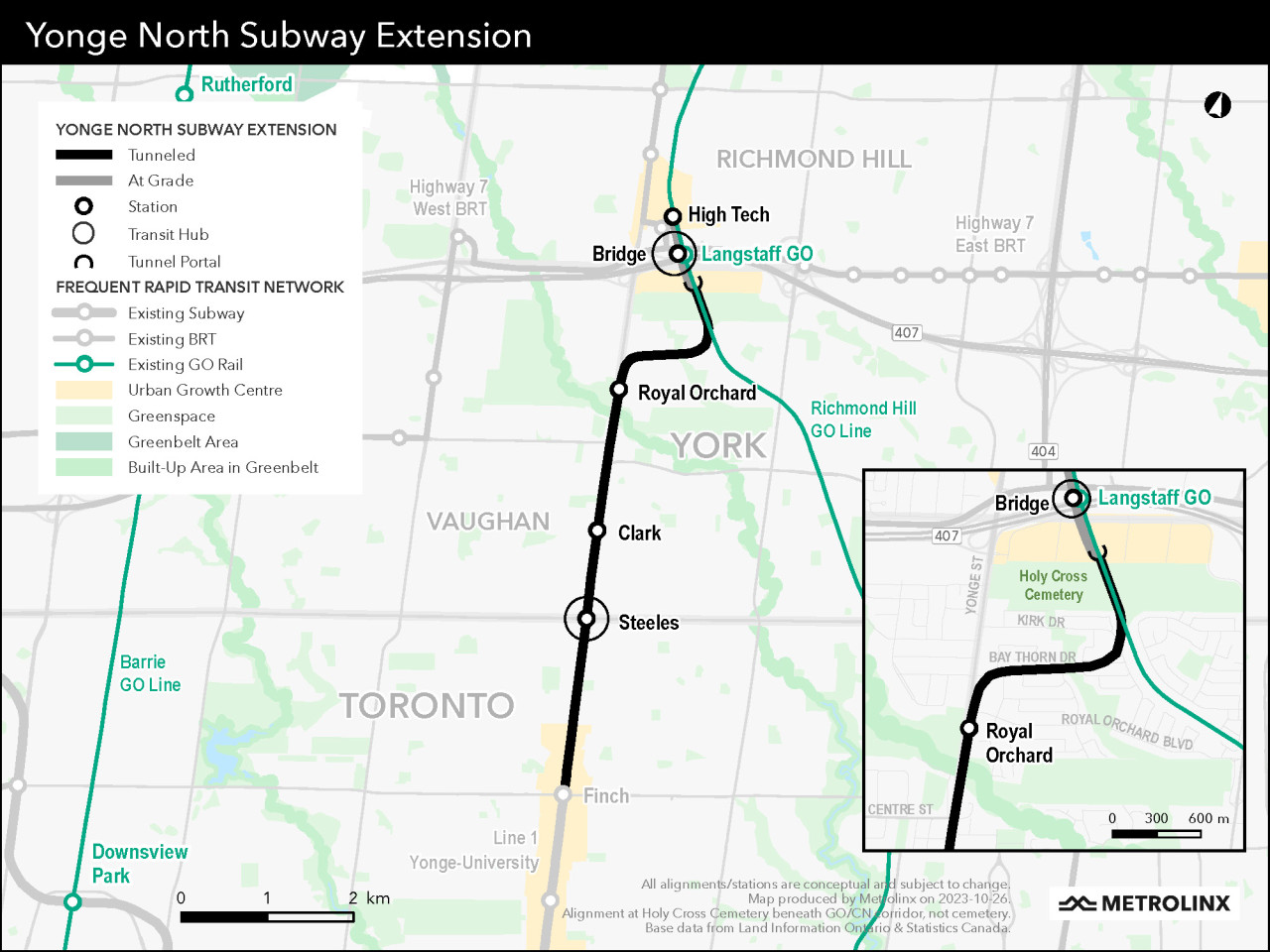 Map of the Yonge North Subway Extension route