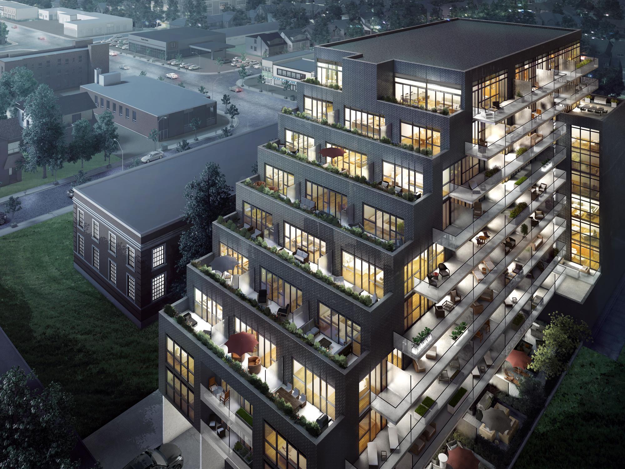 Danny Danforth Condos, Toronto, designed by Onespace Unlimited for Gala Developments