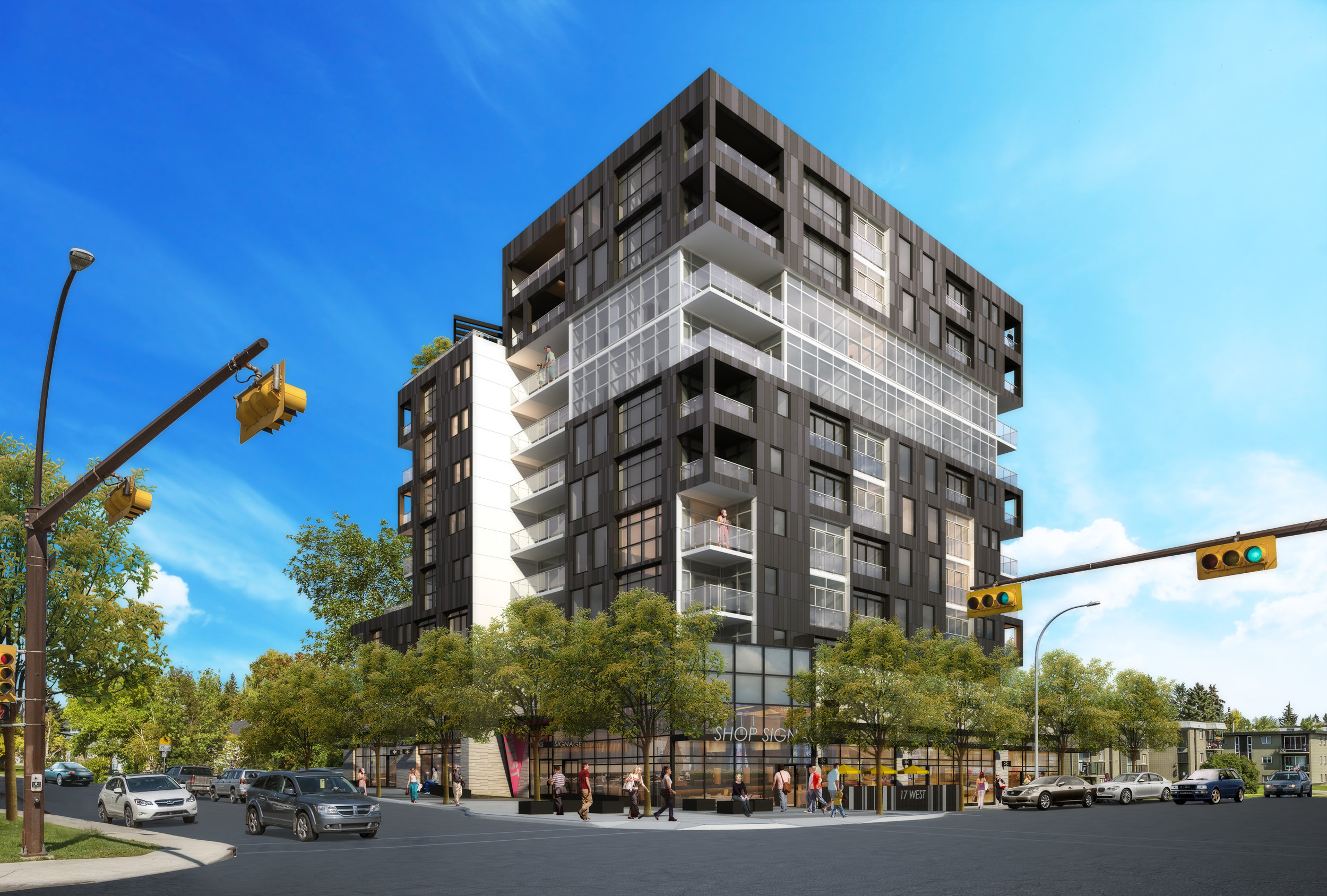 Rendering view of southwest corner, image via Truman Developments West 17, Truman Developments, Calgary, NORR Architects
